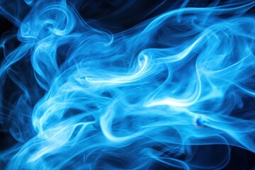 Poster - Smoke billows and shifts in blue hues under a spotlight against a black background, Smoke clears in the spotlight on black background