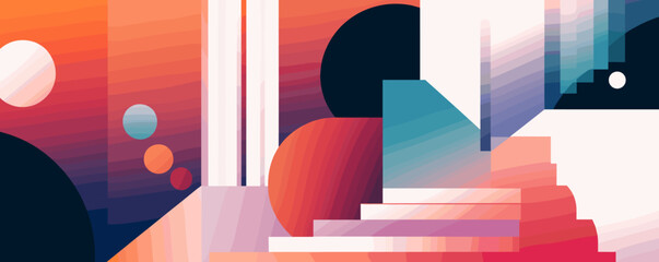 Poster - Abstract geometric design with vibrant colors and gradient shapes - vector.