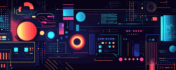 Leinwandbilder - Futuristic technology interface with digital elements and abstract shapes - vector.