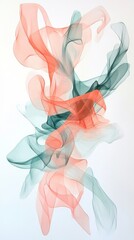 Poster - Delicate abstract composition with flowing shapes in coral and teal hues, creating an airy, ethereal, and artistic design on a whi