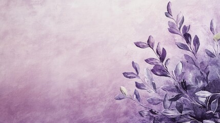 Aufkleber - Watercolor Wash Lavender Gradient with Delicate Leaf Branch Overlay - Artistic Background Texture