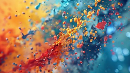 Poster - An abstract art piece featuring splashes of red, blue, and yellow.