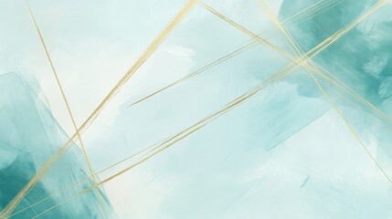 Aufkleber - Soft pastel teal pencil strokes backdrop intersecting gold geometric lines creates a modern abstract art piece, perfect for contem