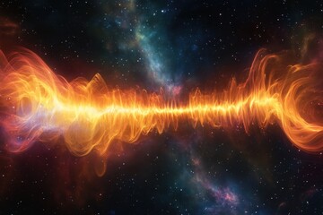 Poster - Colorful energy wave rippling through a cosmic landscape filled with stars and galaxies