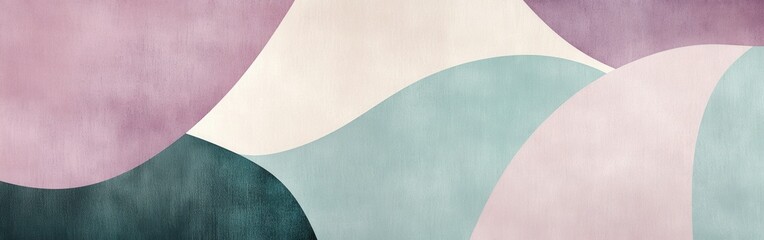 Fototapete - Elegant minimalist art: Curved shapes with blended colors in light lavender, pale cream, teal, and muted pink tones with a textured backdrop