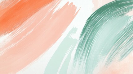 Aufkleber - Abstract brushstroke background with pastel peach and mint green watercolor pencil strokes on a white textured surface