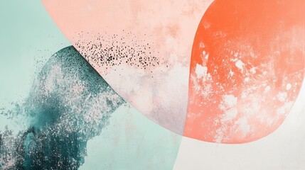 Fototapete - Elegant pastel abstract: Mint, coral, and incomplete shapes artfully blend on canvas
