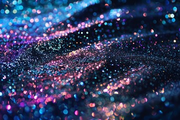 Poster - Close-up of a glittery surface with blue and pink reflective particles, Sparkly, glittery surface with reflective particles