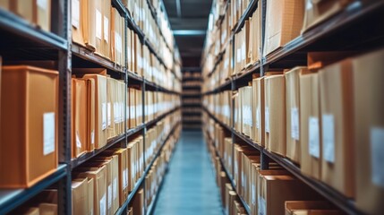 Aufkleber - Organized long row of boxes in a business environment for efficient centralized document storage and management