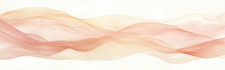 Leinwandbilder - Dreamy Abstract Waves on White Background: Delicate Pencil Strokes in Warm Peach and Yellow Tones