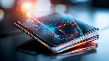 Poster - Innovation in digital technology futuristic workspace conceptual design modern environment close-up advanced interfaces