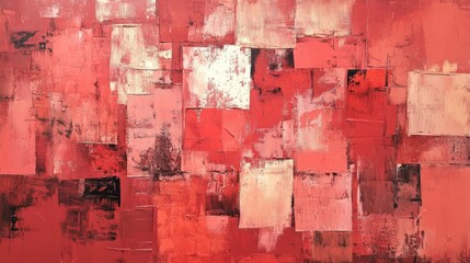 Poster - abstract single-tone composition in coral hues featuring textured square and rectangle patches, crea
