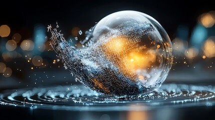 Poster - Dynamic digital sphere collision futuristic environment abstract visual high-tech concept