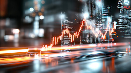 Poster - Market trends rising financial data visualization in urban environment digital art futuristic concept