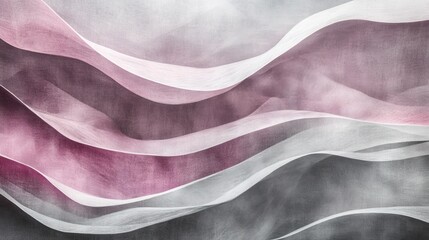 Poster - Abstract Pencil Strokes Composition: Flowing Waves of Light Pink and Gray Shades on Textured Surface