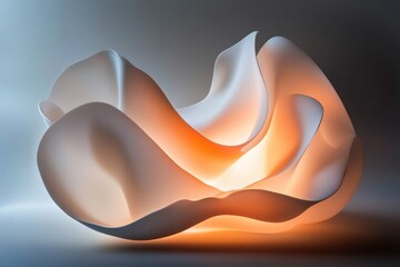 Poster - Modern art sculpture with soft curves and warm illumination in a minimalist setting