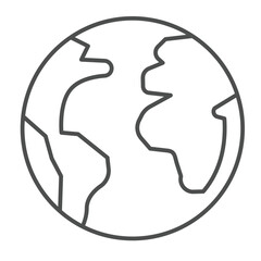 Poster - Planet earth thin line icon, cosmos concept. Vector graphics. World globe with continents and oceans sign on white background, outline style icon for mobile or web design.