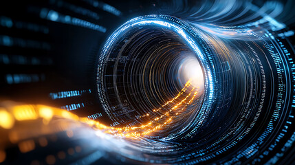 Poster - Dynamic digital tunnel virtual reality environment abstract concept high-tech viewpoint futuristic imagery for seo impact