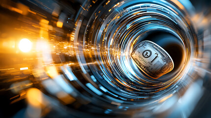 Poster - Dynamic currency transformation financial environment digital art abstract perspective conceptual imagery for economic insights