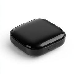 Aufkleber - Sleek Black Wireless Earbud Case with a Smooth, Glossy Finish on a White Background
