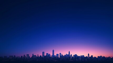 Poster - A minimalist white skyline against a deep blue twilight sky.