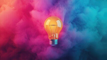 Poster - Vibrant Light Bulb in Colorful Smoke Background Creating an Artistic and Inspirational Atmosphere