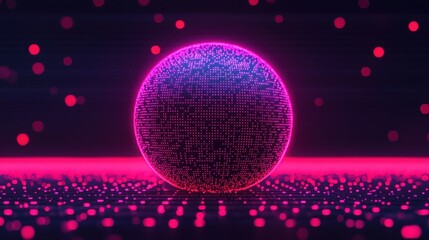 Poster - Abstract Neon Sphere with Dots and Particles on Dark Background for Futuristic Technology and Design Concepts