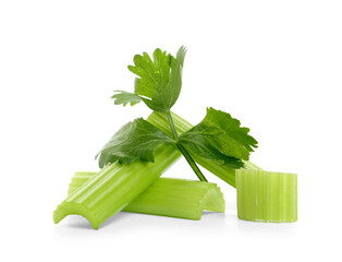 Wall Mural - cut fresh green celery on white background