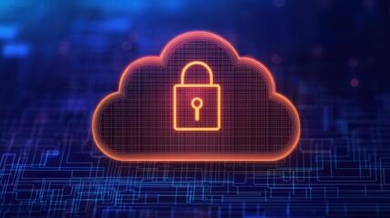 Poster - Digital Cloud Security Concept with Lock Icon for Data Protection and Cybersecurity in Modern Technology