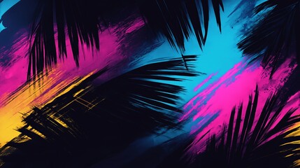 Poster - A seamless fusion of neon gradients and black ink brush strokes