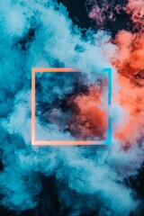 Poster - The vibrant glow of a mesmerizing blue neon frame on a sleek concrete floor contrasts beautifully with swirling smoke, making this template perfect for standing out in dark settings