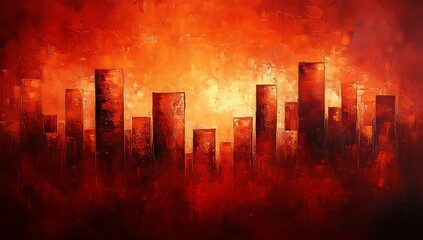 Poster - An abstract red painting with a rough texture, made with oil brush strokes. The background on the canvas is multicolored