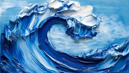 Poster - Oil brush strokes form a rough blue texture in this abstract, hand-drawn piece of art