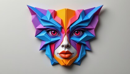 Poster - Origami Face Create a face designed with intricate origami folds and patterns, exploring the balance between sharp edges and curves.
