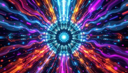 Poster - Digital Aura Illustrate an aura of light and patterns surrounding a central shape, creating a dynamic interplay of colors.