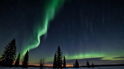 aurora sky with tree shadows in the distance