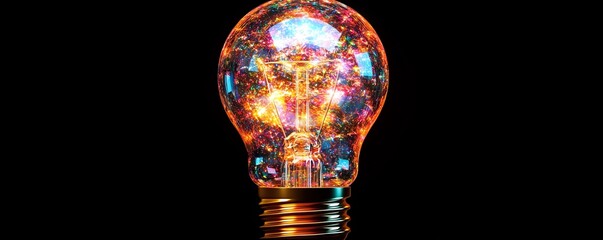 Aufkleber - Light bulb bursting with colorful, radiant energy, symbolizing a creative explosion of innovation and new ideas against a dark background