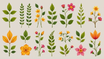 Poster - Nature's Patterns Illustrate an array of leaves and flowers arranged in beautiful patterns, showcasing nature's symmetry.