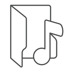 Poster - Audio folder thin line icon, windows pack concept. Vector graphics. Folder with music note, sound multimedia sign on white background, outline style icon for mobile or web design.