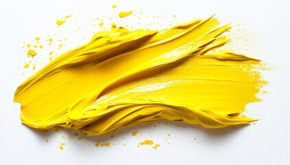 Poster - On a white background, a hand-painted stroke of vivid yellow forms a bold and expressive abstract design