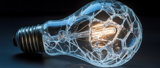 Poster - Cracked light bulb emitting soft glow on a dark surface, representing broken ideas, innovation, and the light that emerges from fractured creativity