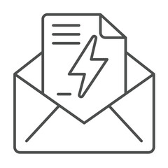 Poster - envelope with electricity bill paper thin line icon, electrical service concept. vector graphics. ma