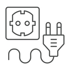 Poster - Fork plug with cord and socket thin line icon, electrician service concept. Vector graphics. Socket for electrical plug sign on white background, outline style icon for mobile or web design.
