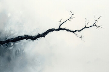 Poster - Abstract painting of a dark, curving branch against a light, textured background.
