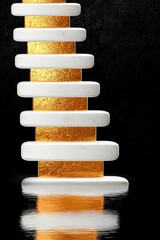 Poster - Elegant Stacked Blocks with Golden Reflection Against a Dark Background, Evoking a Modern Artistic Vibe and Capturing the Essence of Contemporary Design
