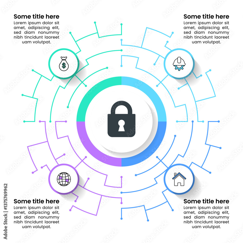 Infographic template. Network lock with 4 steps Stock Vector | Adobe Stock