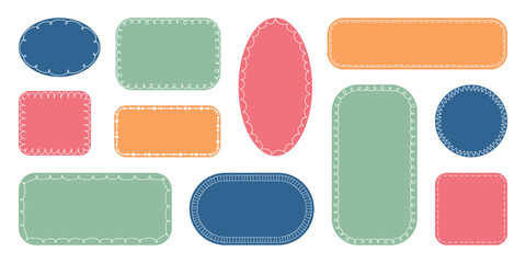 Poster - Colorful doodle label set in various shapes. Simple flat frames with scribble lines border. Great for tags, stickers, packaging labels, card, text highlight, social media, handmade product, DIY design