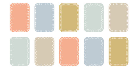 Poster - Cute doodle label set with doodle texture edges. Pastel rectangular stickers. Template for planner, scrapbooking, stationery, social media, digital design, product packaging, label, gift tag, text box
