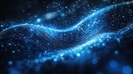 Poster - a mesmerizing digital wave of blue light and sparkling particles, creating a sense of depth and move