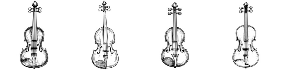 Poster - Collection of sketched violins displaying various designs and perspectives in a minimalist style